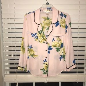 Pink, Pajama Style Floral Top